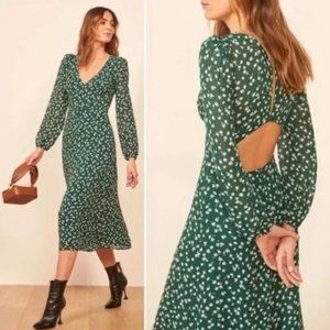 Reformation Green Floral Midi Dress